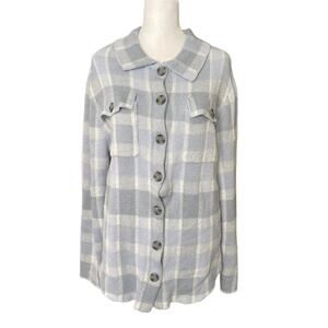William Rast Large Shacket Soft Flannel Shirt Button Front Blue Plaid Top
